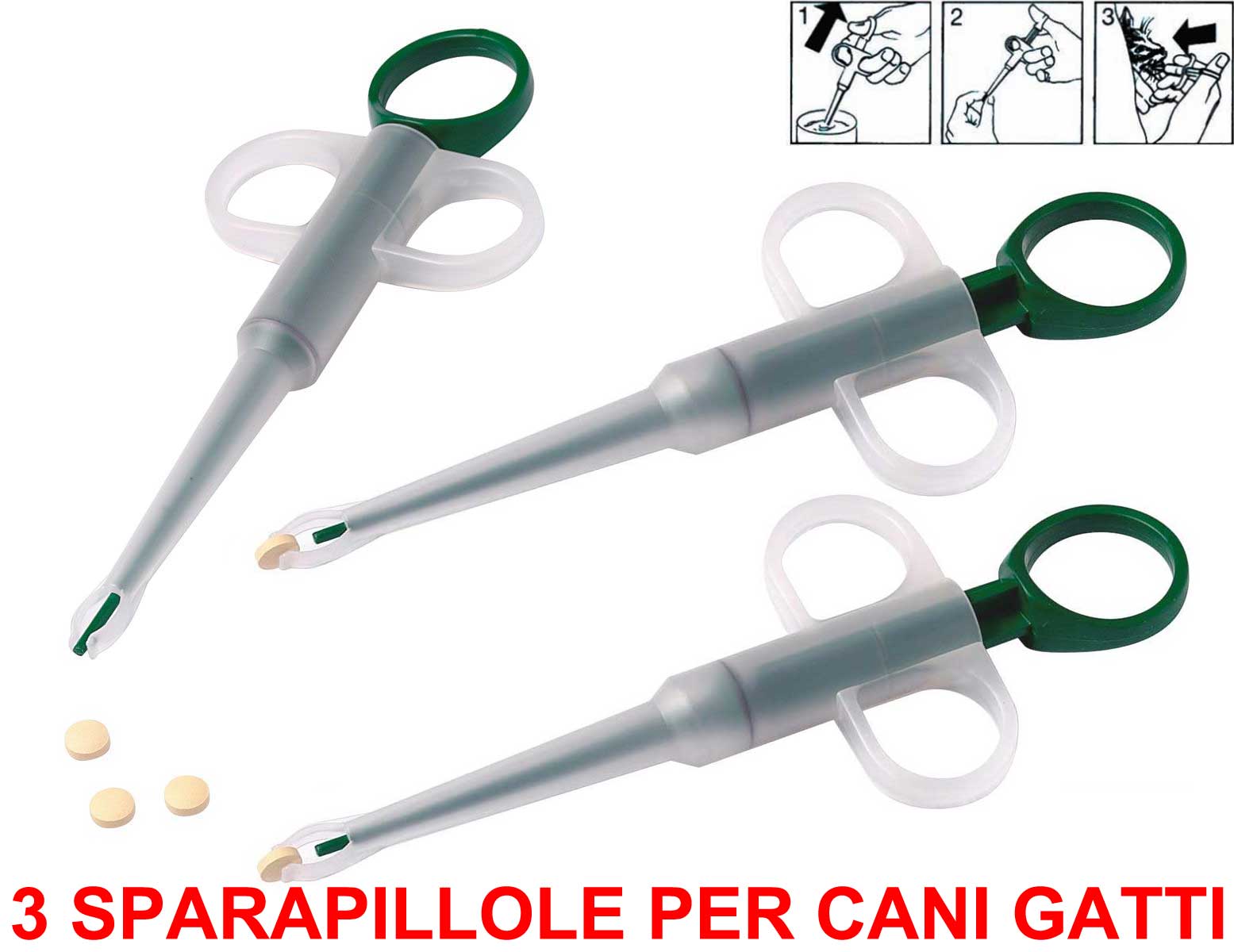 OFFERTA 3 SIRINGHE SPARAPILLOLE E LIQUIDI PER CANI E GATTI