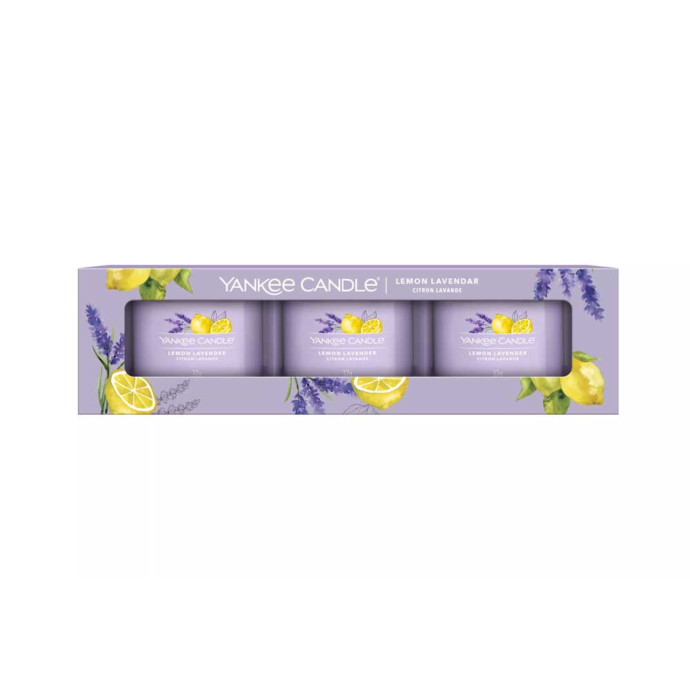 3 CANDELE PROFUMATE VOTIVE IN VETRO LEMON LAVANDER