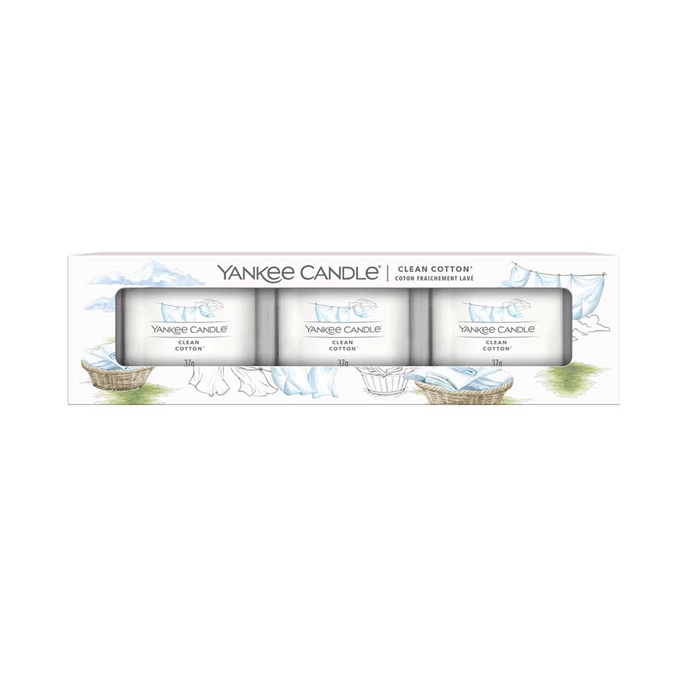 3 CANDELE PROFUMATE VOTIVE IN VETRO SOFT BLANKET