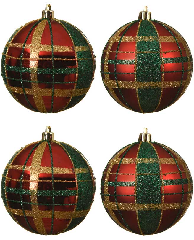 OFFERTA 4 PALLINE 8CM CON DECORAZIONE SCOZZESE/GLITTER MODELLO ASSORTITO