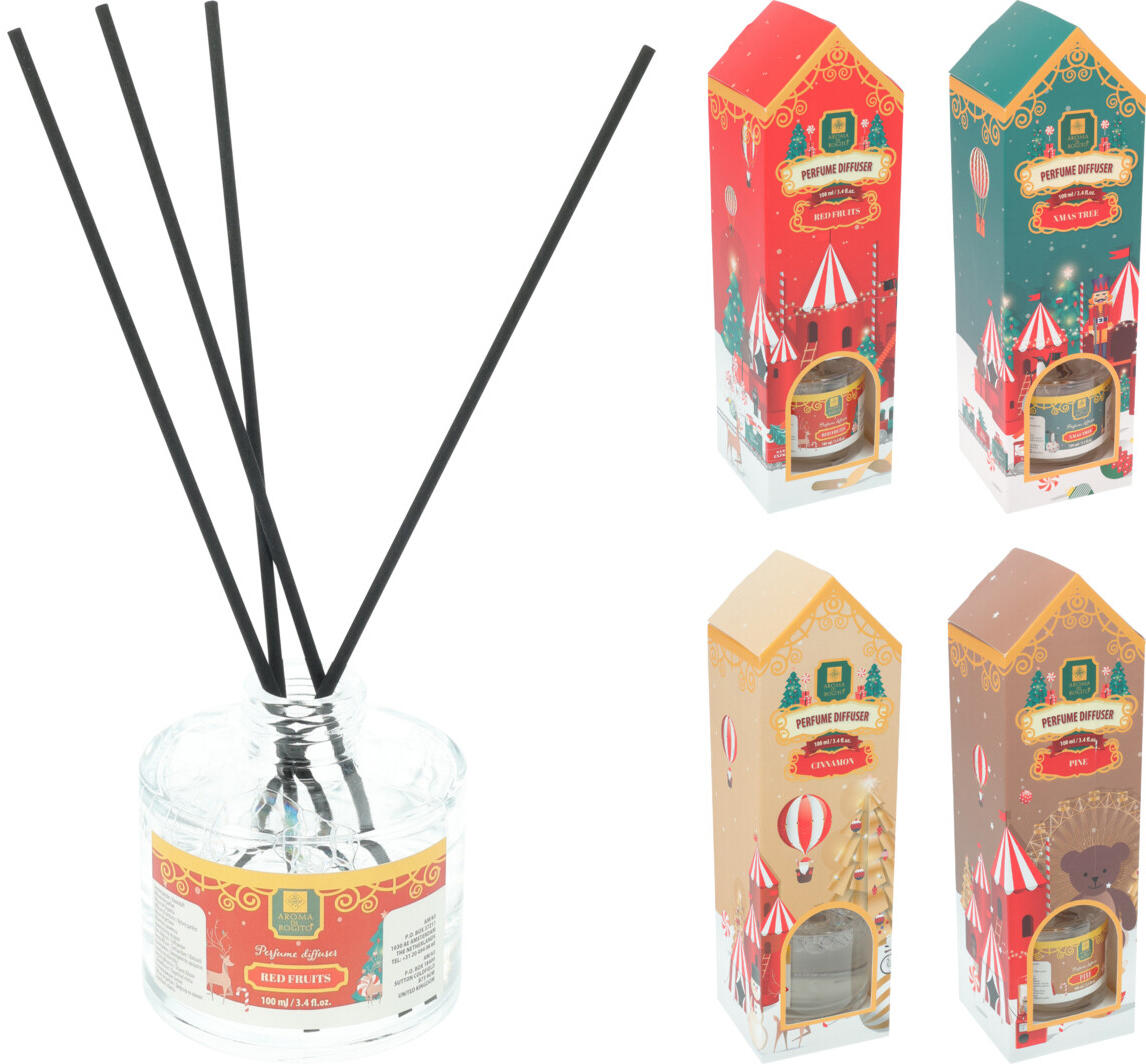Diffusore Profumo Natalizio 100ml - Fragranza Assortita (frutti rossi, cannella, albero di natale, Pino)