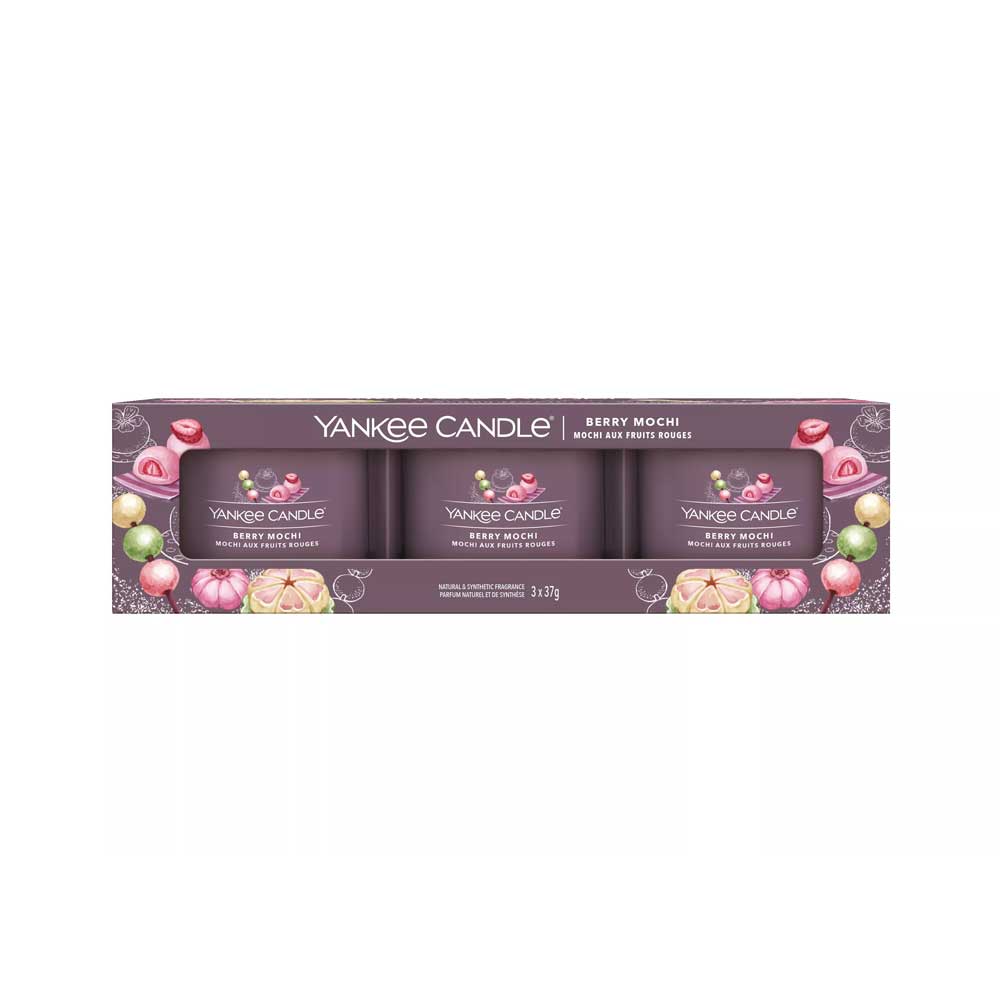 3 CANDELE PROFUMATE VOTIVE IN VETRO BERRY MOCHI