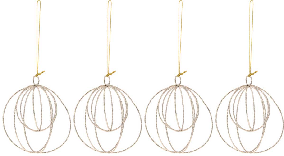 OFFERTA 4 PENDENTI A FORMA DI SFERA CHAMPAGNE GLITTER 9CM