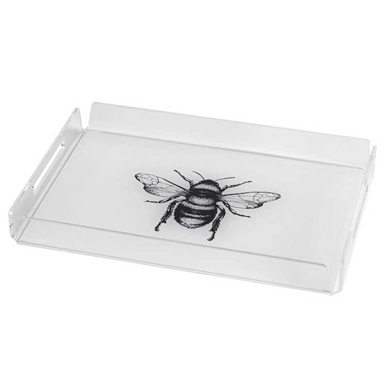 VASSOIO RETTANGOLARE MINI DA TAVOLO LIKE WATER CON RITRATTO BEE 32X22X3,5CM