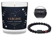 CANDELA CON SEGNO ZODIACALE VERGINE CON BRACCIALE NERO ASTRO VERGINE