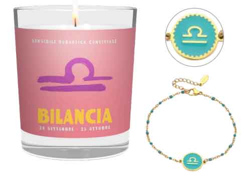CANDELA CON SEGNO ZODIACALE BILANCIA INCLUSO BRACCIALE BILANCIA