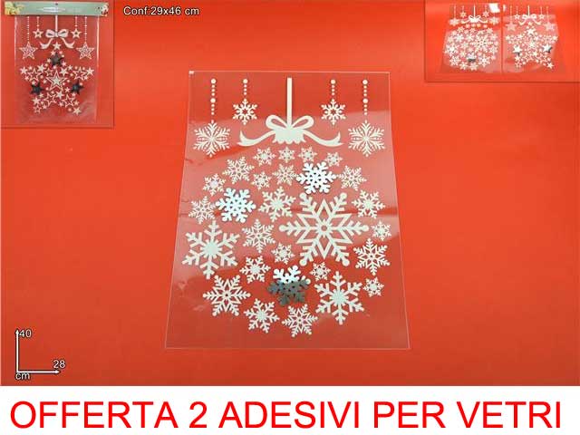 2 ADESIVI STICKER DECORAZIONE VETRI 28X40CM ASSORTITI