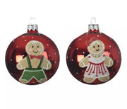 PALLINA DI NATALE IN VETRO ROSSO CON OMINI DI MARZAPANE 8CM ASSORTITA