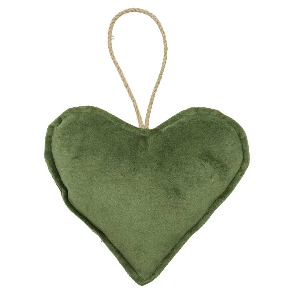CUORE VELLUTATO APPENDIBILE VERDE MELA 16CM