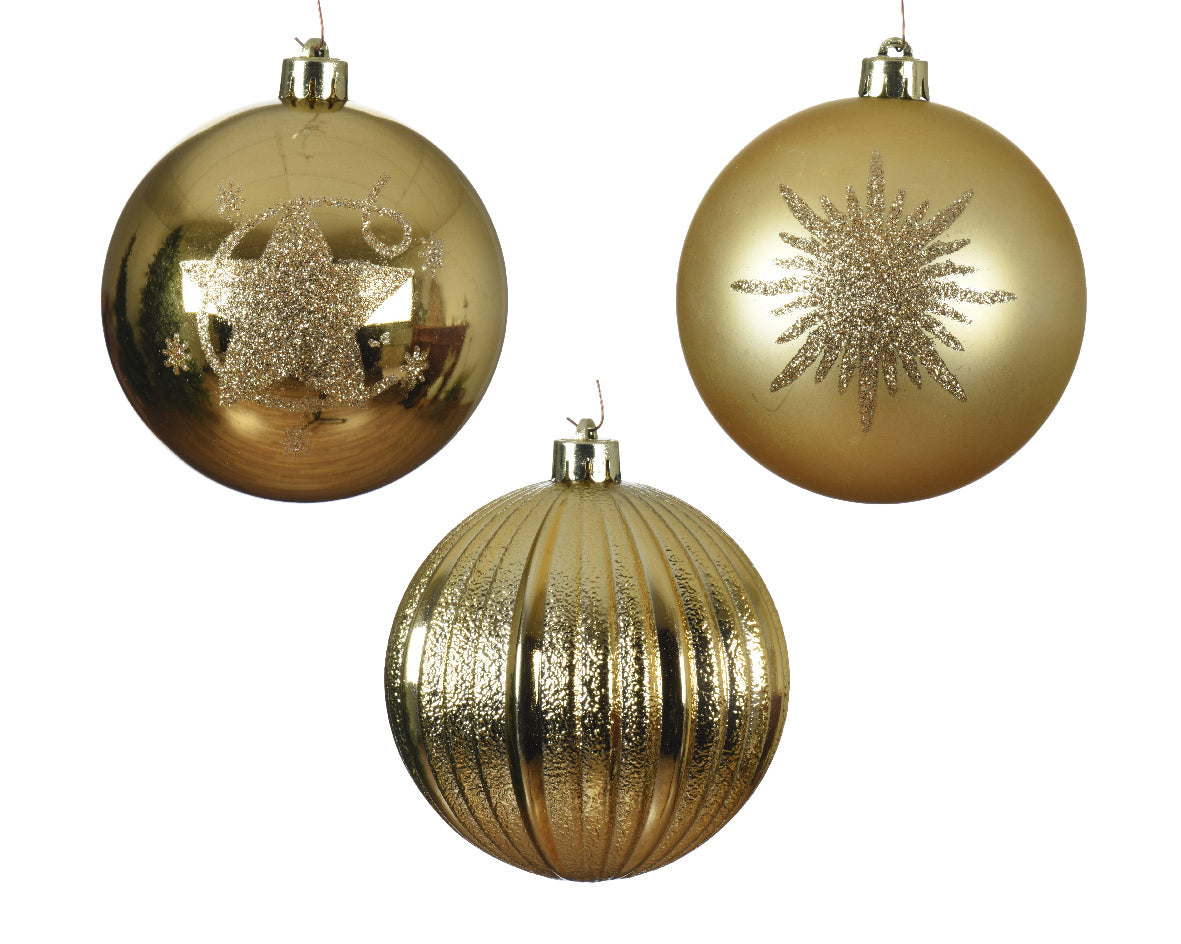 PALLINA DI NATALE ORO CON DECORAZIONI 10CM ASSORTITA