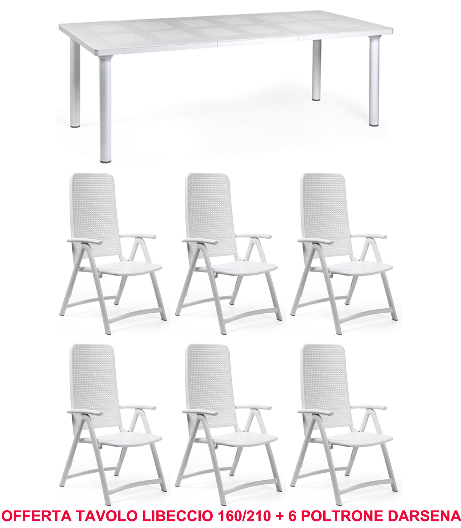 OFFERTA TAVOLO LIBECCIO ALLUNGABILE 160/220CM + 6 POLTRONE DARSENA COLORE A SCELTA