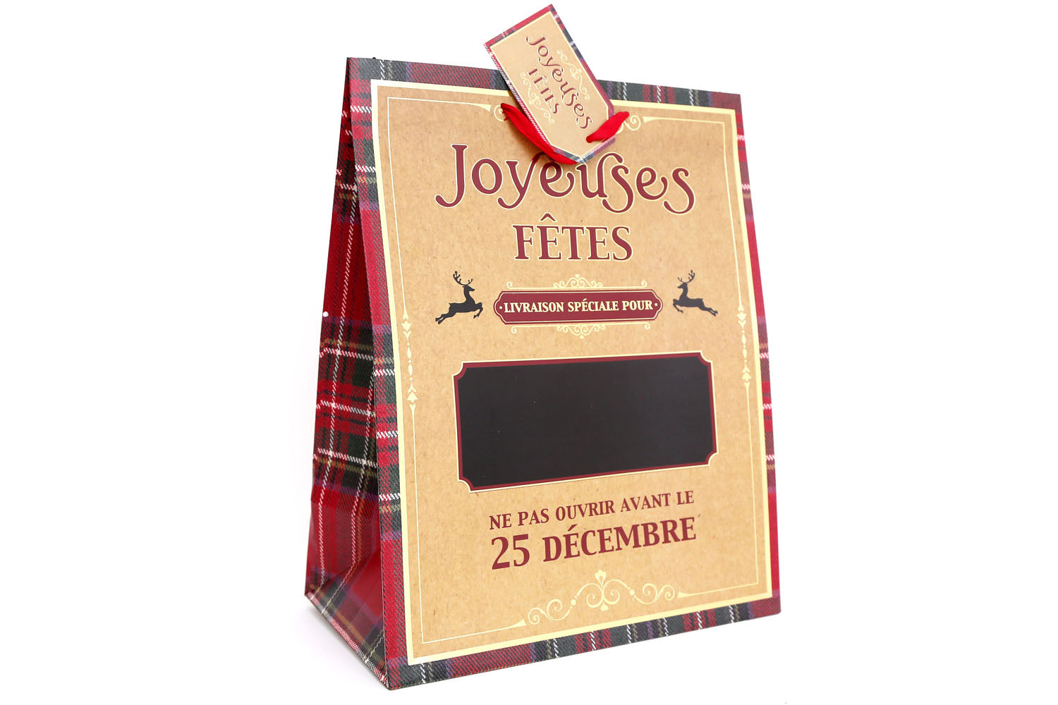 BORSA REGALO 33X37CM FANTASIA SCOZZESE ROSSA CON SCRITTA