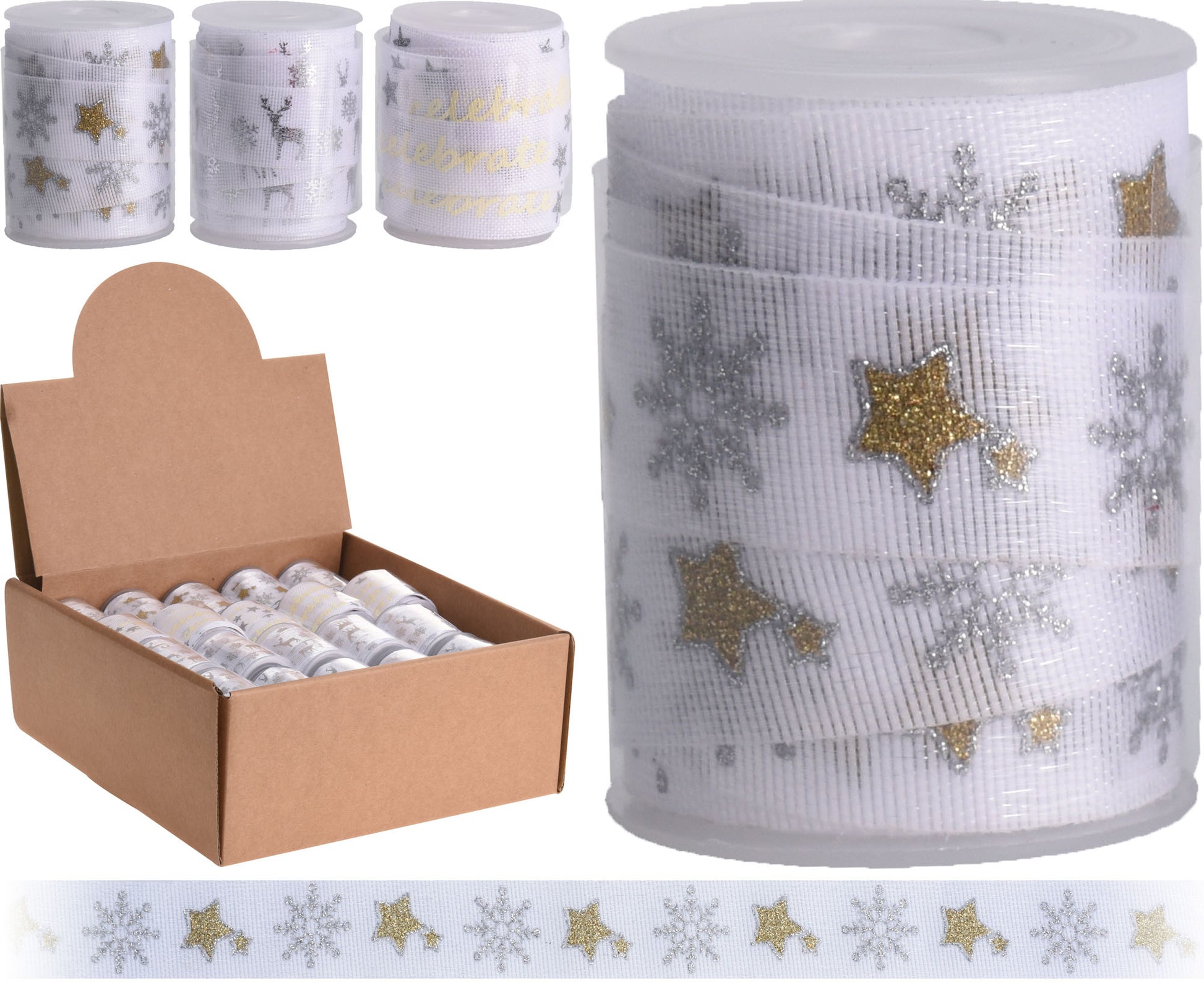 NASTRO REGALO 3 MT TRASPARENTE DECORAZIONI NATALIZIE ASSORTITE