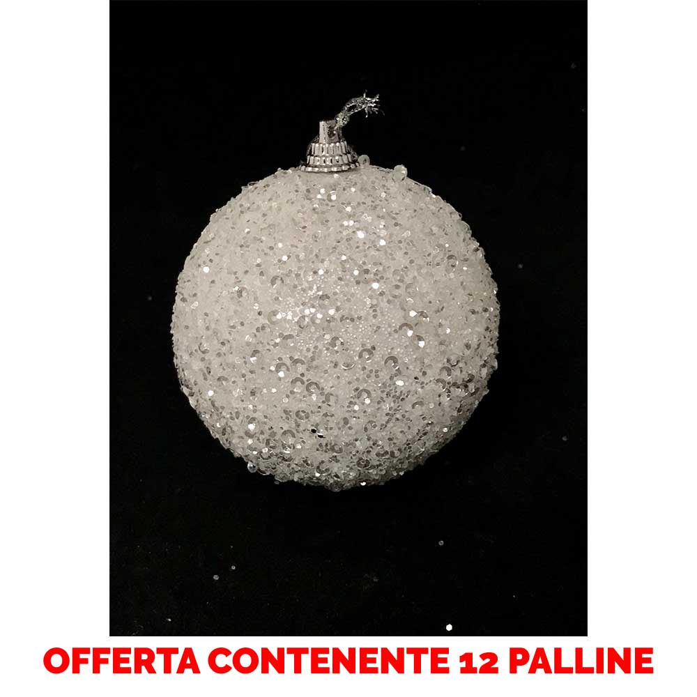 OFFERTA 12 PALLINE DI NATALE 8 CM BIANCO GLITTERATE
