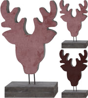 DECORAZIONE A RENNA IN VELLUTO BORDEAUX 37 CM