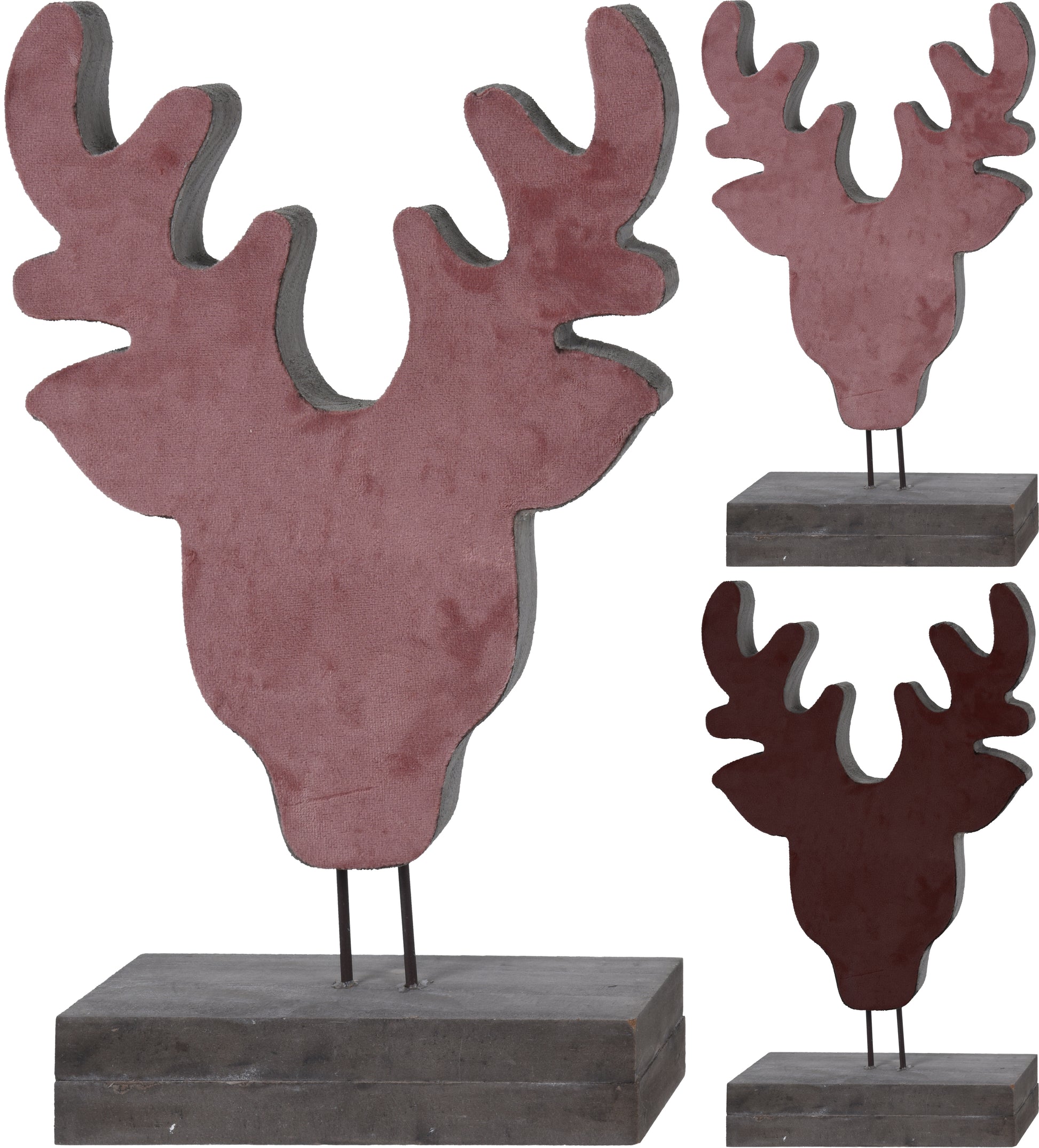 DECORAZIONE A RENNA IN VELLUTO BORDEAUX 37 CM