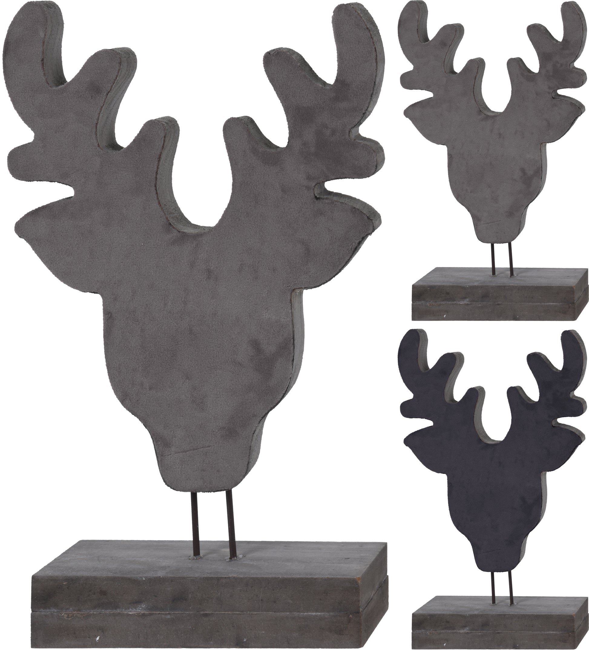DECORAZIONE A RENNA IN VELLUTO GRIGIO 37 CM