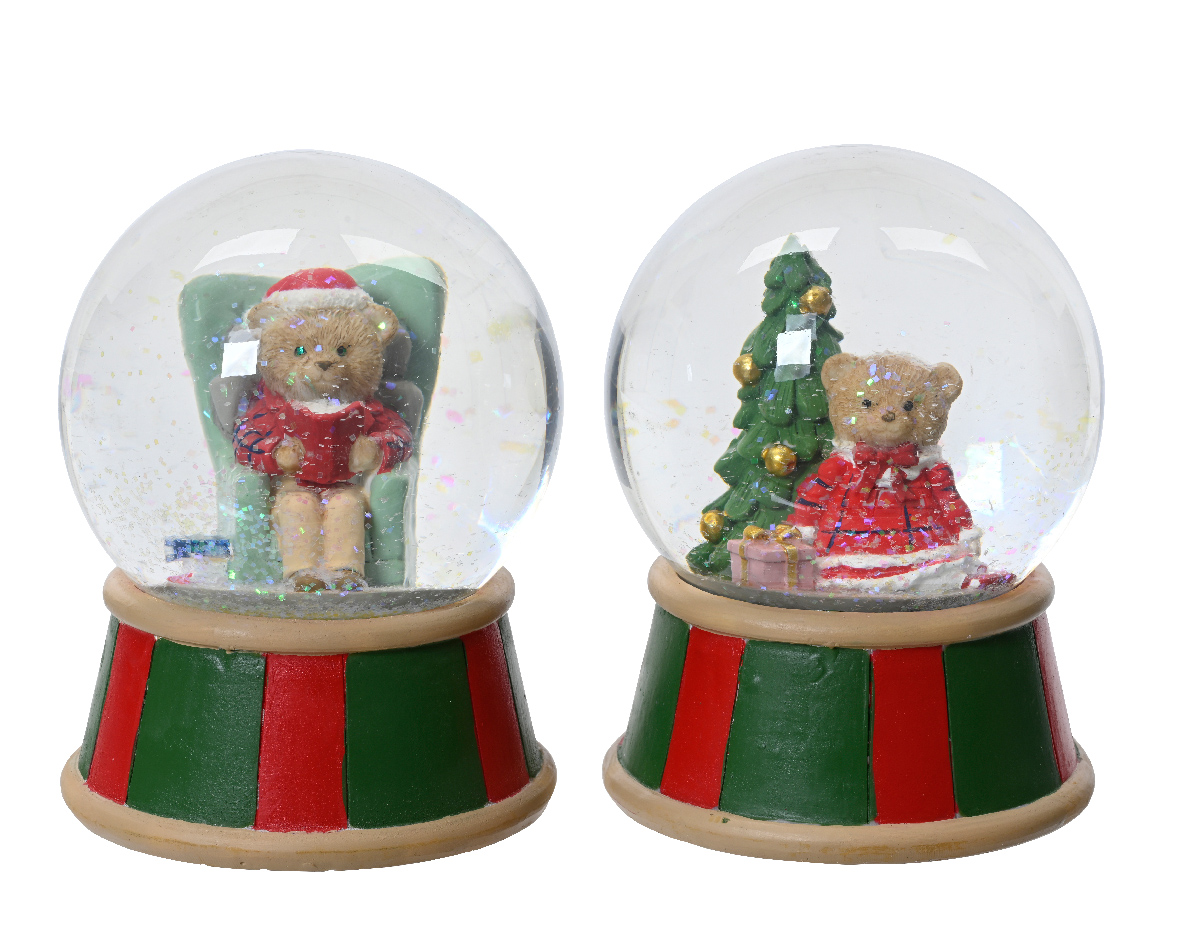 PALLA DI NEVE NATALIZIA CON ORSETTO, IN POLIRESINA, Ø10 CM, COLORE MARRONE, MODELLO ASSORTITO