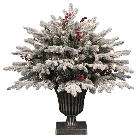 PINETTO INNEVATO FLOCCATO CON 70 LED, BACCHE E PIGNE, 75CM, CON VASO