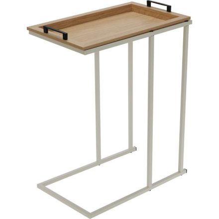 Tavolino laterale con vassoio, 40x40x65 cm, metallo/MDF, bianco