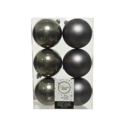 6 PALLINE DI NATALE GRIGIO TENUE 8CM