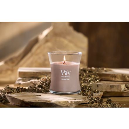 WOODWICK Candela a clessidra Media Patchouli Crème