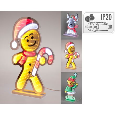 Figura natalizia a specchio con LED modello assortito, altezza 37 cm, colori giallo/verde/blu