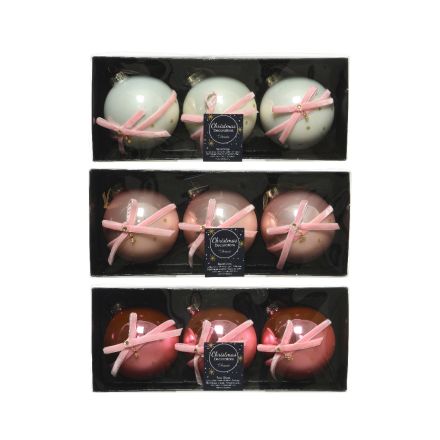 1 BOULE DE NOËL AVEC NŒUD ROSE 8CM COULEUR ASSORTIE