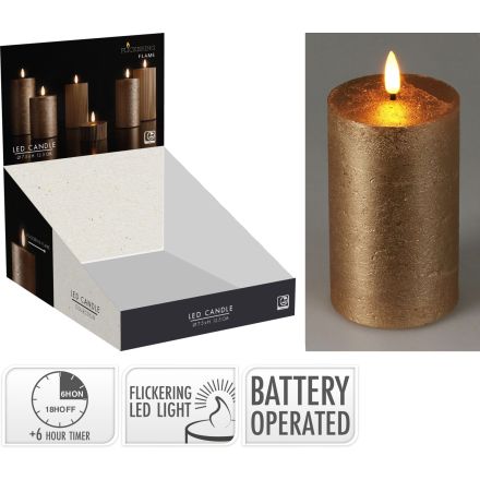 Candela decorativa a LED, 75x125 mm, colore oro, con timer