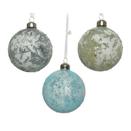 1 BOULE DE NOËL EFFET GLAÇON AVEC DÉCORATIONS 8CM