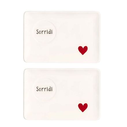 Set 2 piattini per tazzine "Sorridi Cuore Rosso"
