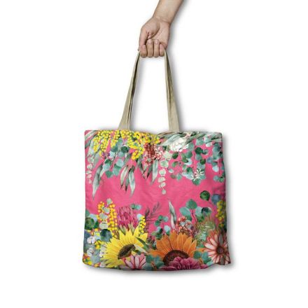 BORSA PER SPESA CON FIORI, 45X45CM, COLORE ROSA