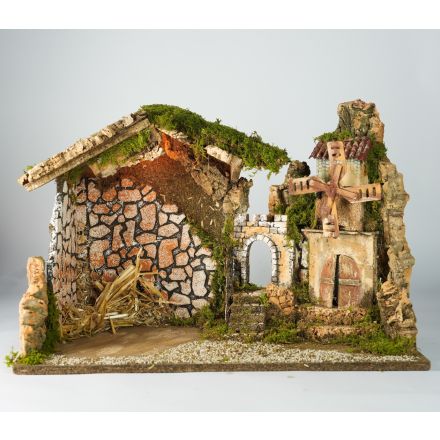 CAPANNA CON MULINO A VENTO E LUCE 50X26X34CM PER PRESEPE