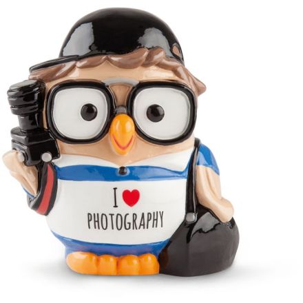 STATUINA GOOFI GUFO I LOVE PHOTOGRAPHY 8X10 CM SALVADANAIO