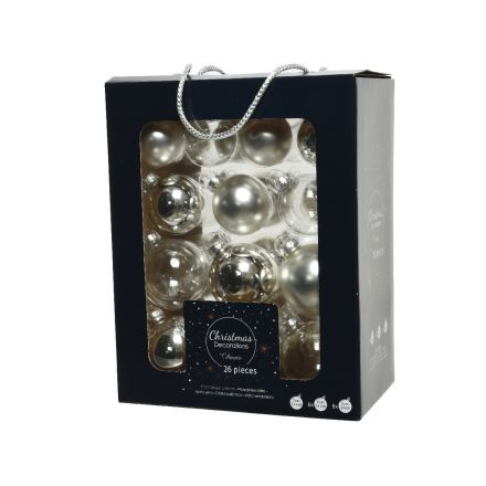 26 PALLINE DI VETRO ARGENTO MODELLI ASSORTITI