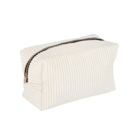 Beauty case rettangolare effetto velluto a coste, 19 x 11h cm, bianco