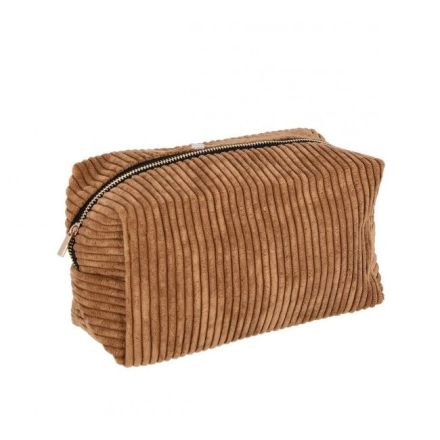 Beauty case rettangolare effetto velluto a coste, 19 x 11h cm, terracotta