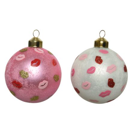 1 BOULE ASSORTIE DE DÉCORATIONS BIAIS ROUGE À LÈVRES 8CM