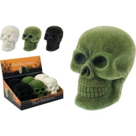 Teschio floccato, altezza 10 cm, modello assortito (verde, nero, bianco)