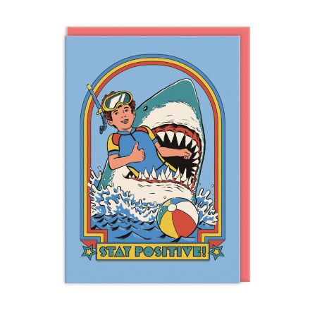 Ohh Deer Biglietto di auguri "Stay Positive" A6, corallo/azzurro