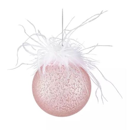 Pallina di Natale con piume, D10 cm, Rosa