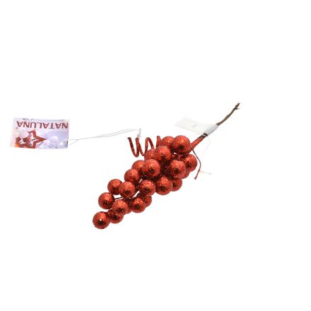 RAMO PICK ROSSO A GRAPPOLO DI BACCHE CON GLITTER