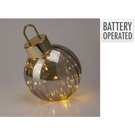 Pallina di natale grigia trasparente con LED, diametro 20 cm, luce bianco caldo