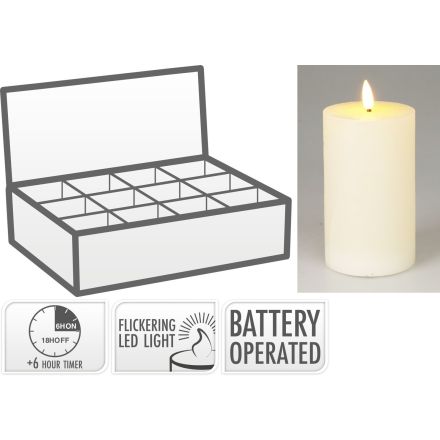 Candela decorativa a LED, 7x12 cm, colore avorio, con timer