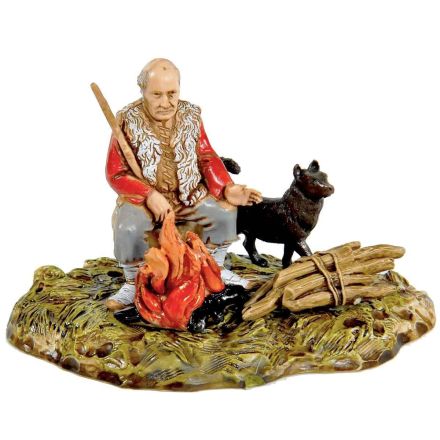 PASTORE CON CANE VICINO AL FOCOLARE 10CM PER PRESEPE