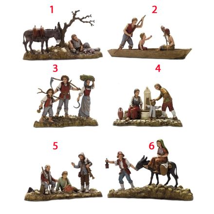 SCENETTA MODELLO ASSORTITO CON PASTORI 10CM IN RESINA