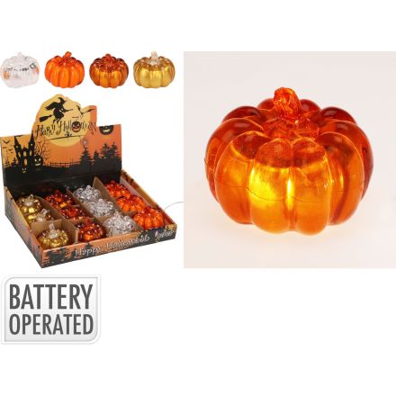 Zucca con 1 LED, 8x8,5 cm, con batteria, modello assortito (trasparente, arancione, marrone chiaro, marrone)