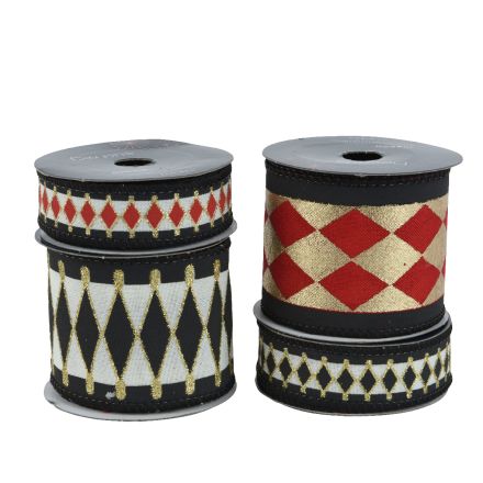 Nastro Decorativo (Ribbon) natalizio Verde/Rosso H6.6cm modello assortito