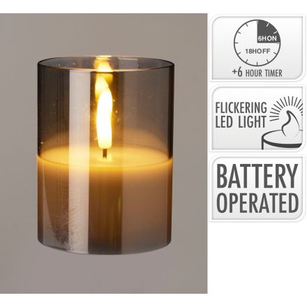 Candela decorativa a LED, altezza 10 cm, colore fumè