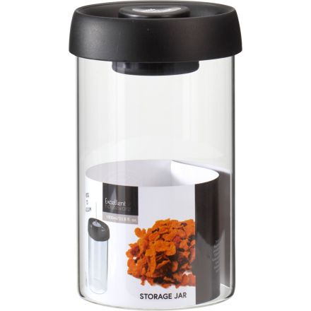 Barattolo in vetro borosilicato con pompa sottovuoto, 1000 ml, trasparente/nero